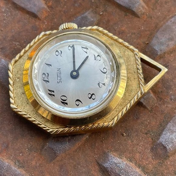 Vintage Sutton Watch Necklace Swiss Made Gold Tone Hand Winding Pocket Watch - Picture 9 of 11